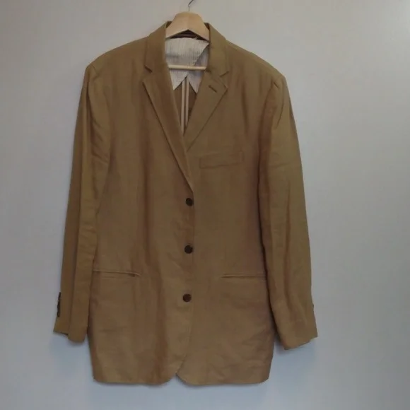 J Crew Tan Unlined Irish Linen 3 Button Sport Jacket44R